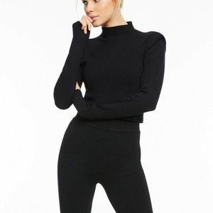 Culpos x INC Sweater Small Womens Mock Neck Padded-Shoulder Stretchy Black